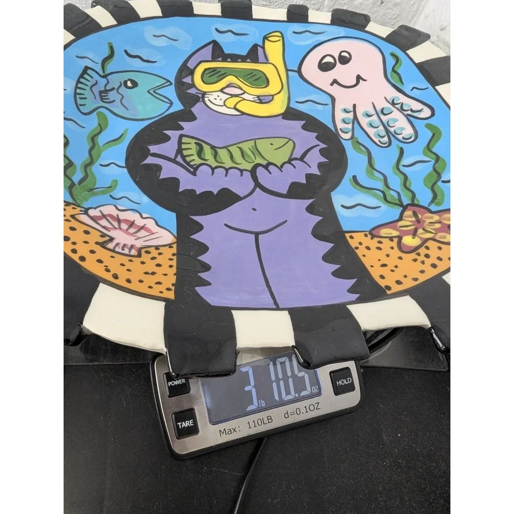 Jay and Toni Mann Pottery Cool Cat Diver Octopus Fish‎ Ceramic Plate